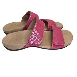 Vionic Randi Slide Sandals Pink Snake Embossed Adjustable Straps 7 Comfort Core